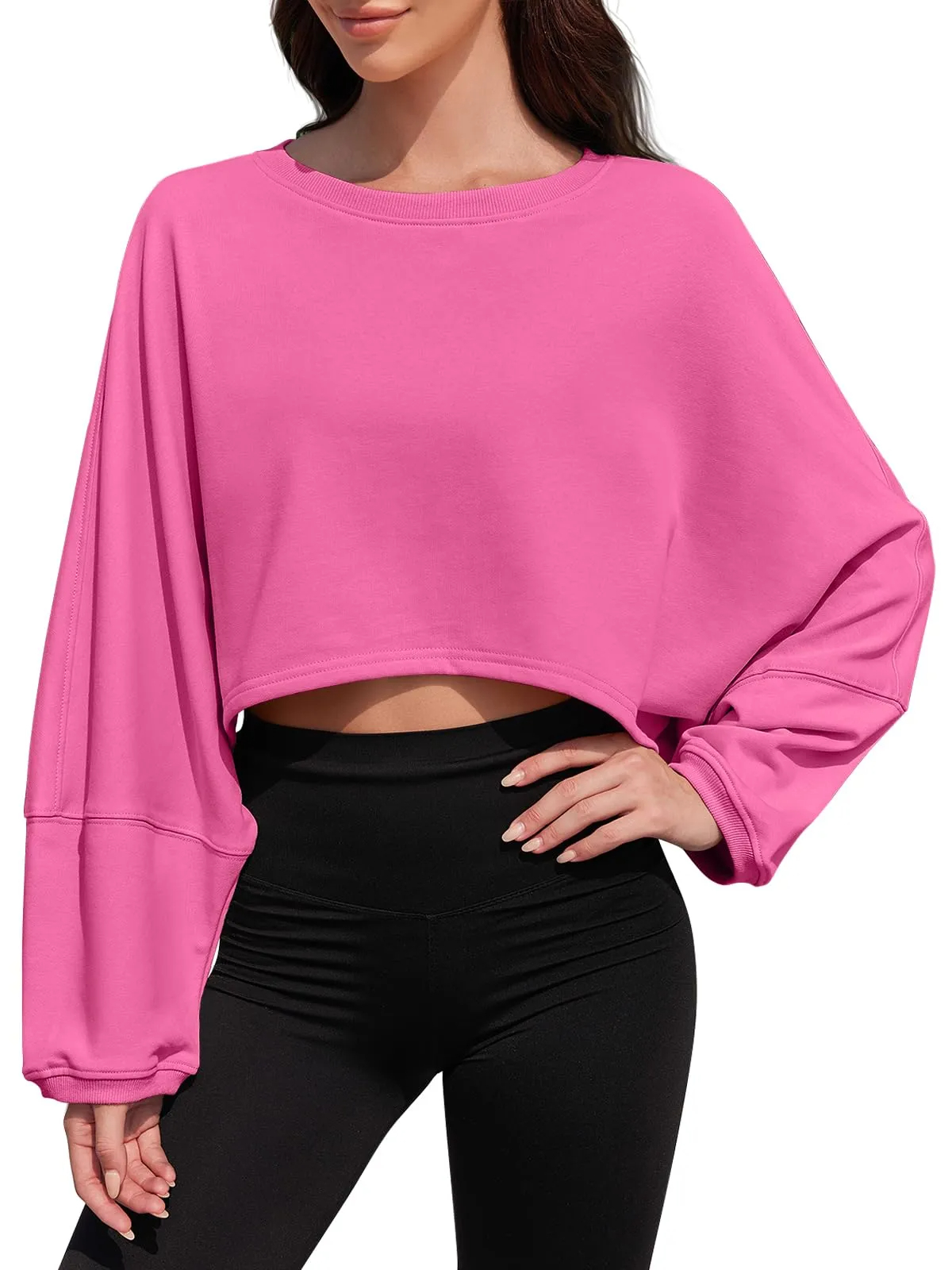 ✨Women‘s Long Ballon Sleeve Cropped Crew Neck Sweatshirts Tops(buy 2 free shipping)