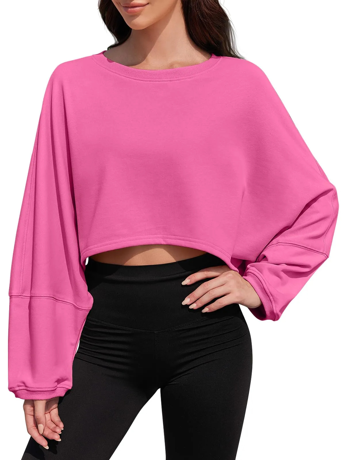 ✨Women‘s Long Ballon Sleeve Cropped Crew Neck Sweatshirts Tops(buy 2 free shipping)