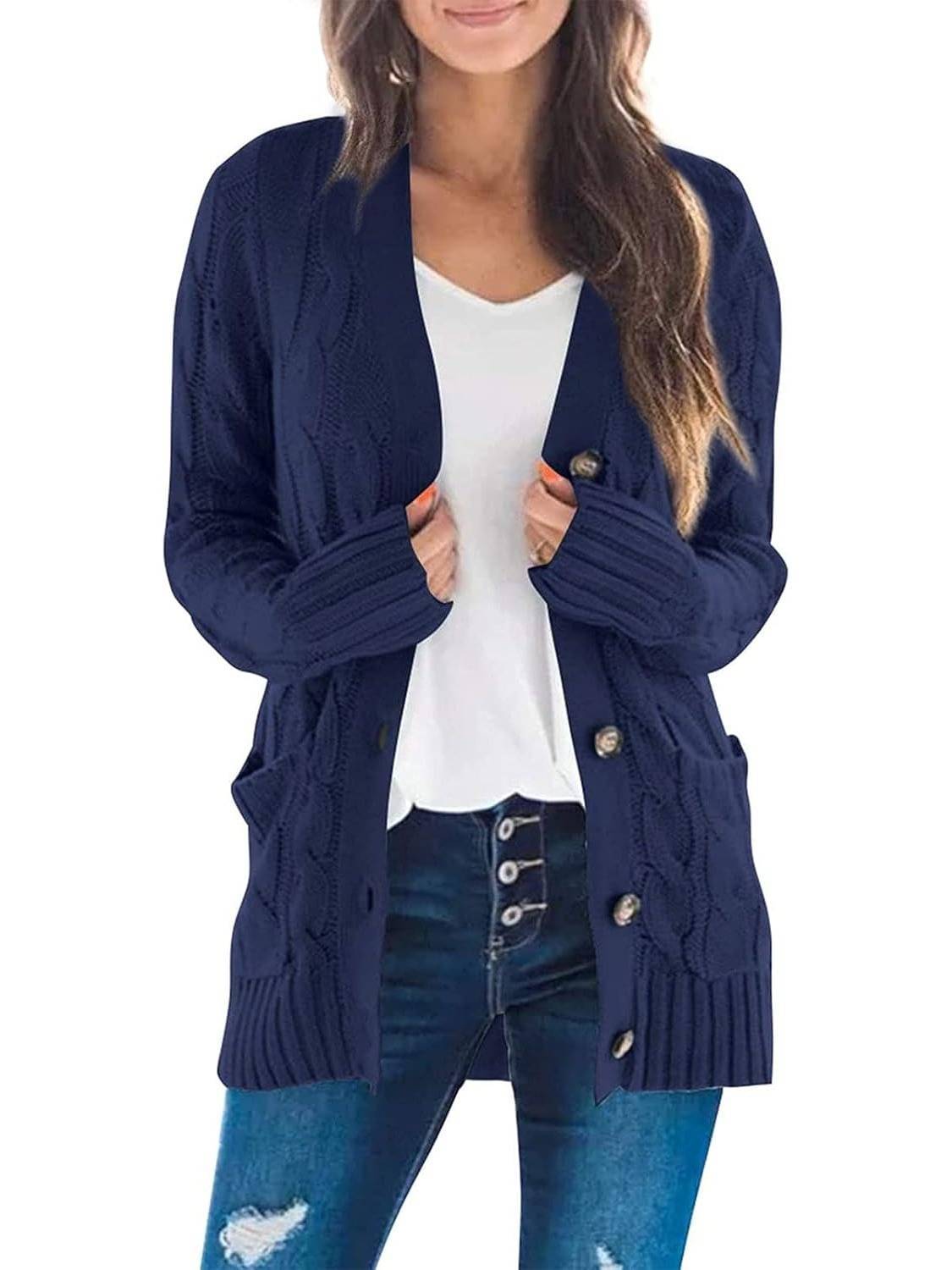 HOT SALE Women's Button Down Open Front Cable Knit Cardigan Sweater