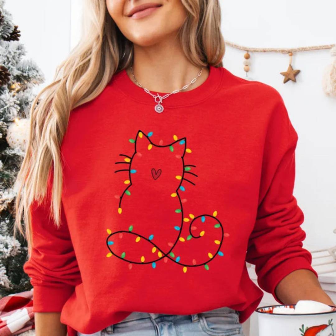 Adorable cat Christmas sweatshirt for women, perfect gift for cat lovers