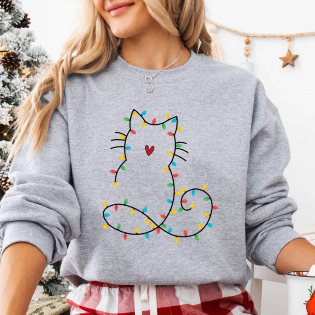 Adorable cat Christmas sweatshirt for women, perfect gift for cat lovers