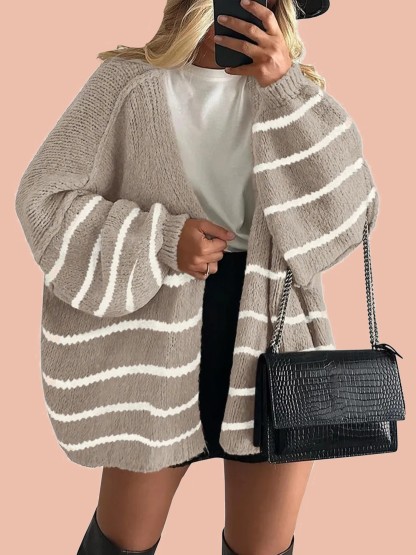 Women's Oversized Balloon Sleeve Striped Cardigan (Buy 2 Free Shipping)