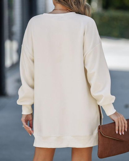 Womens Long Sleeve Pullover Sweatshirt Zipper Slit Casual Dress