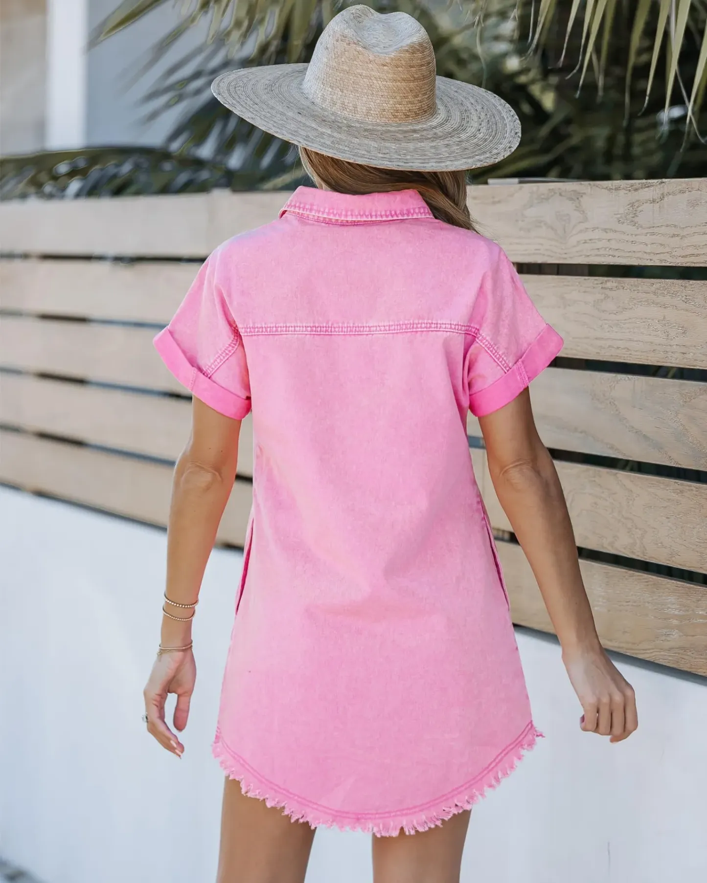 Women's Button Down Frayed Hem Denim Shirt Dresses