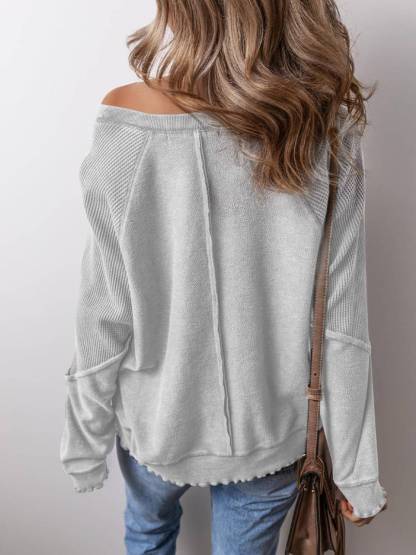 Womens Crewneck Long Sleeve Waffle Knit Sweatshirt(Buy 2 Free Shipping)