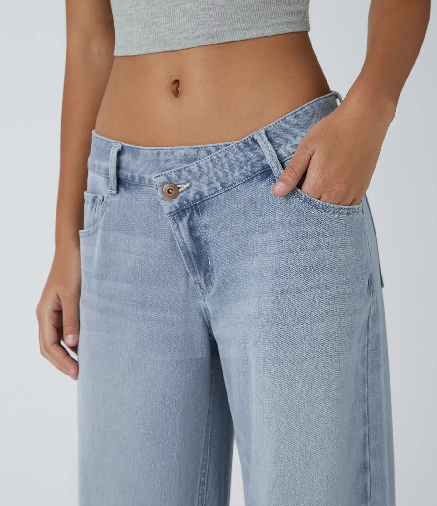 Low Rise Zipper Pockets Baggy Wide Leg Washed Casual Jeans(BUY 2 FREE SHIPPING)