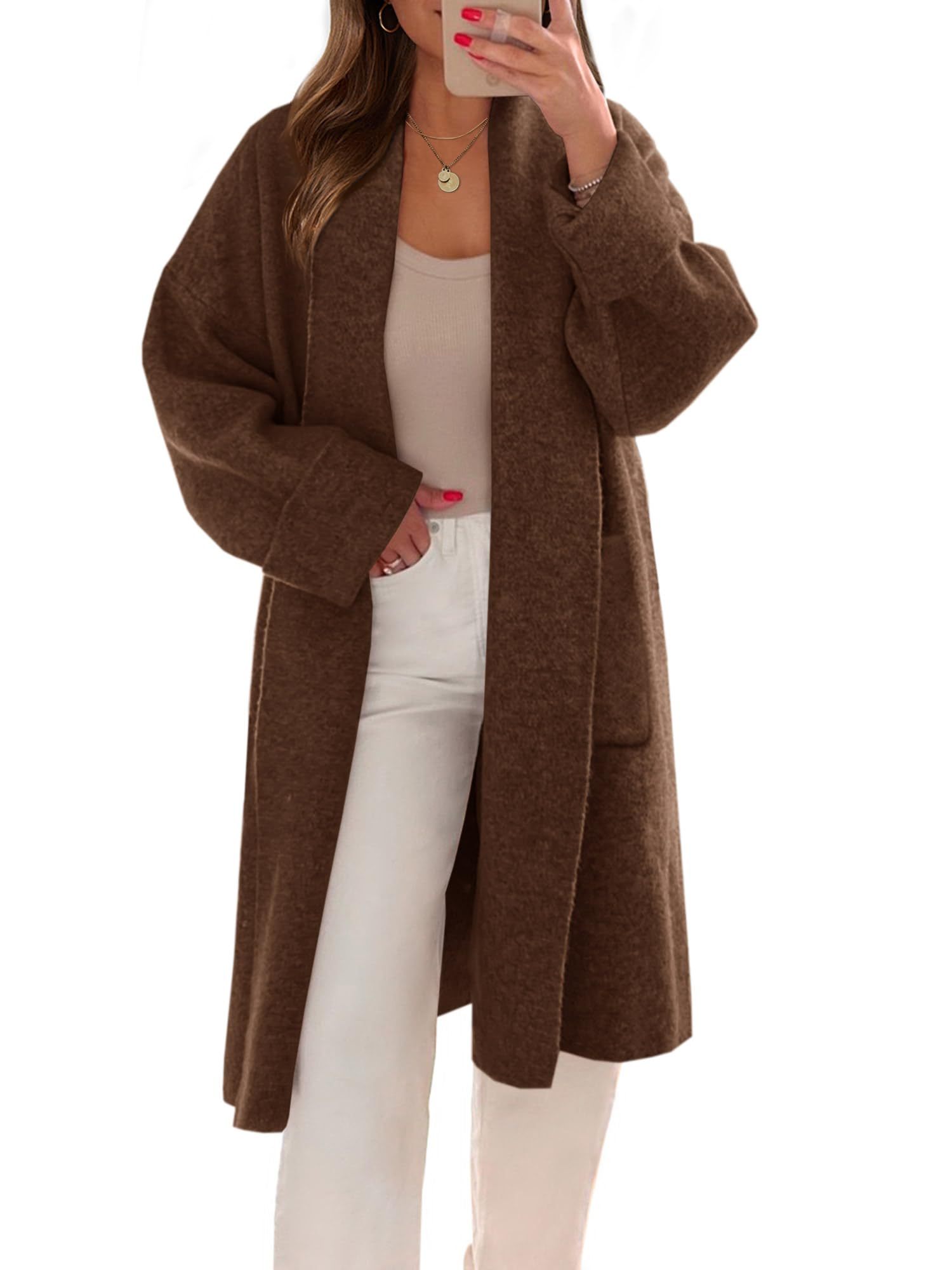 Womens Long Cardigans Oversized Open Front Sweater Jackets with Pockets