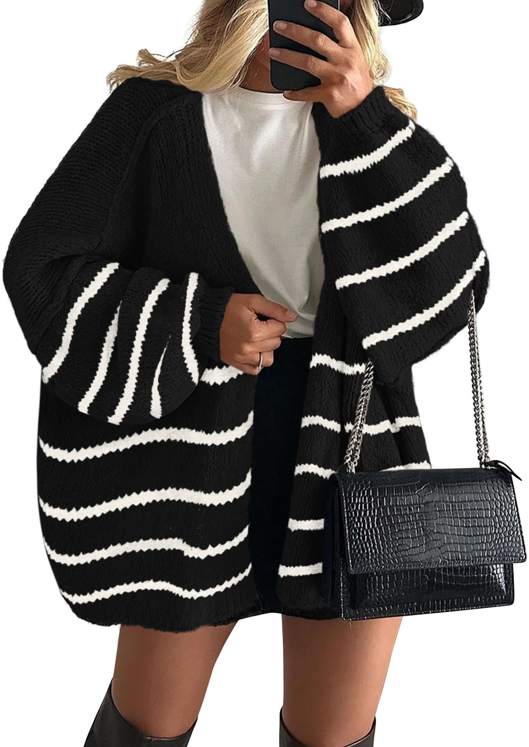 ✨Women's Oversized Balloon Sleeve Striped Cardigan Sweater (Buy 2 Free Shipping)