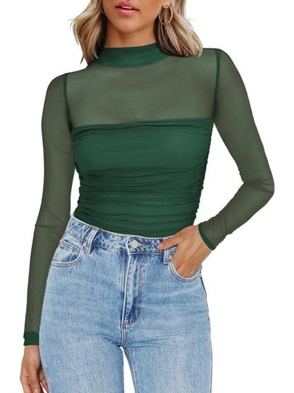 Women's Mesh Sheer Long Sleeve Top (buy 3 free shipping)