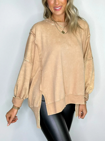 ✨Women's Acid Wash Split Cuff Oversized Crew Pullover (Buy 2 Free Shipping)