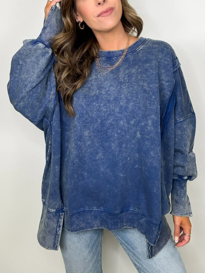 ✨Women's Acid Wash Split Cuff Oversized Crew Pullover (Buy 2 Free Shipping)