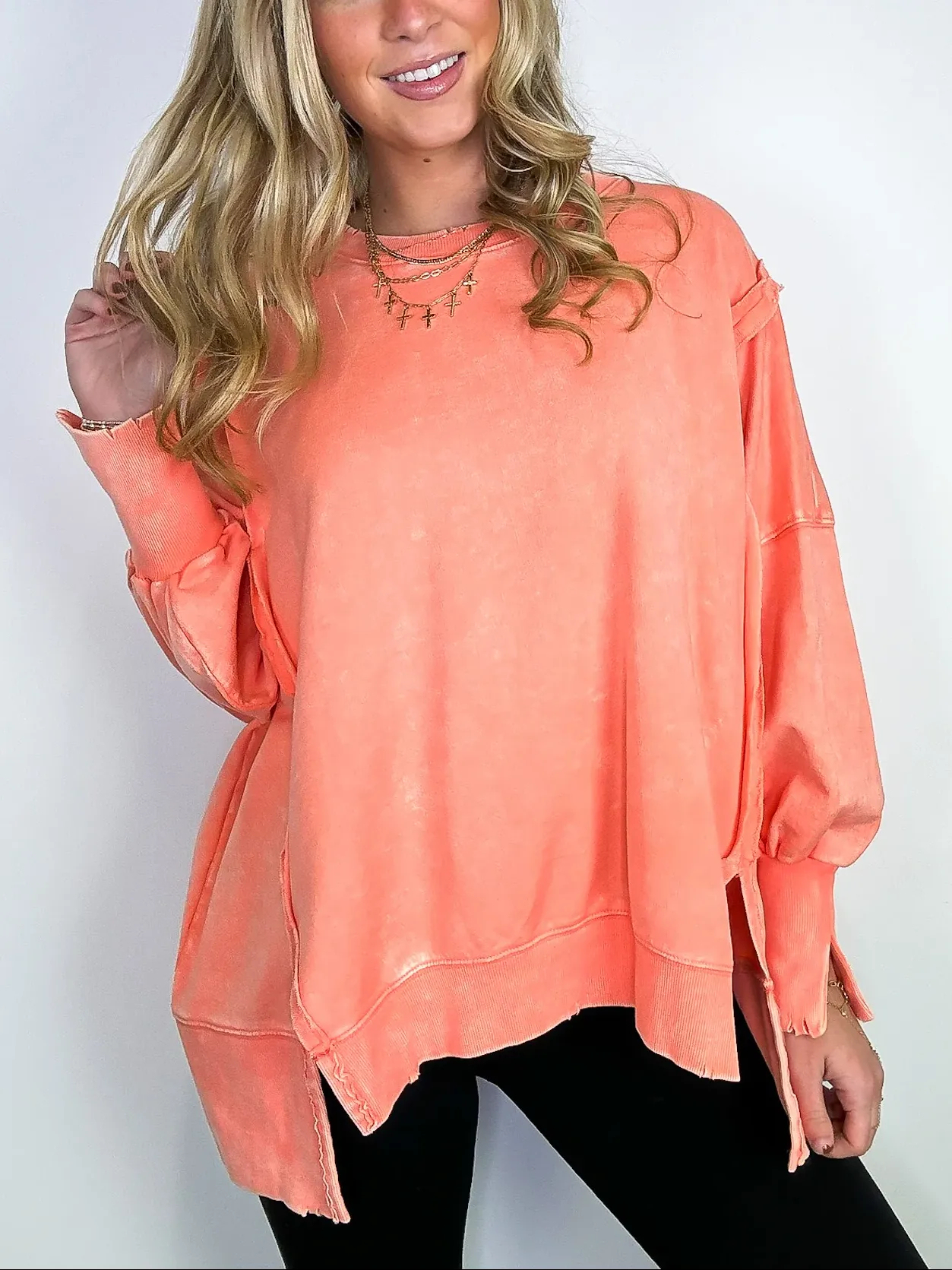 ✨Women's Acid Wash Split Cuff Oversized Crew Pullover (Buy 2 Free Shipping)