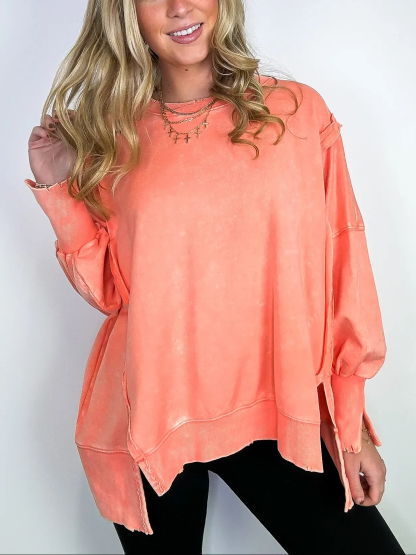 ✨Women's Acid Wash Split Cuff Oversized Crew Pullover (Buy 2 Free Shipping)
