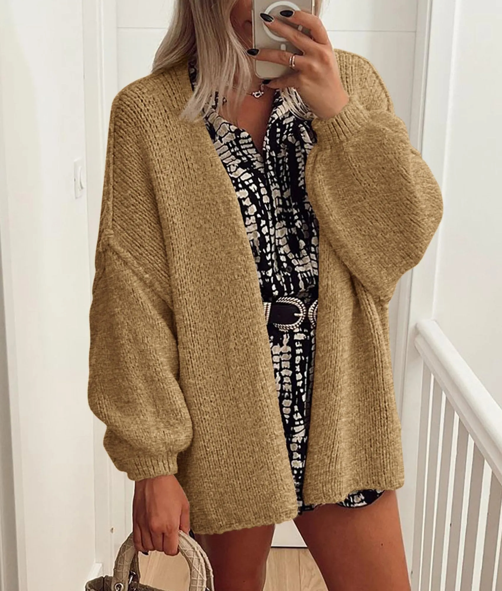 ✨Women‘s Oversize Cardigan Long Lantern Sleeve Knit Open Front Lightweight Sweater (Buy 2 Free Shipping)