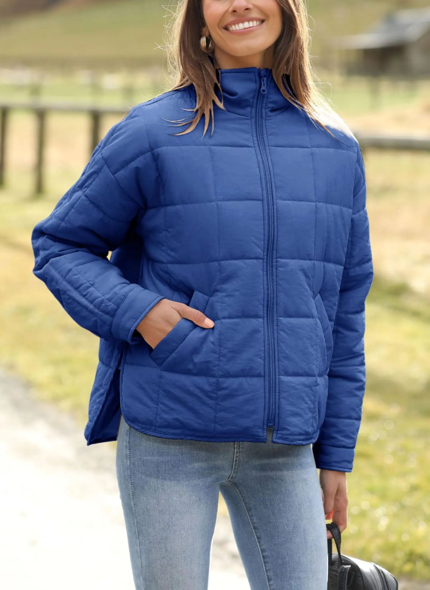 Women's Oversized Splice Quilted Lightweight Puffer Jacket Casual Padded Coat With Pockets