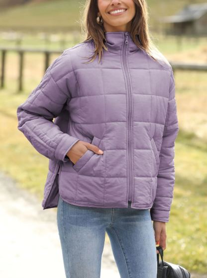 Women's Oversized Splice Quilted Lightweight Puffer Jacket Casual Padded Coat With Pockets