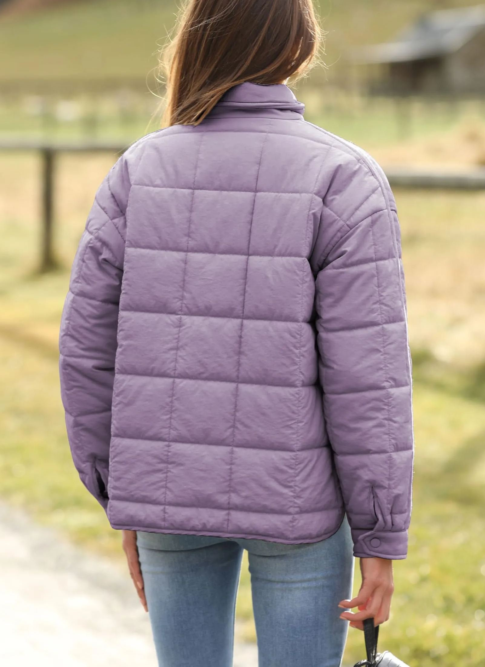 Women's Oversized Splice Quilted Lightweight Puffer Jacket Casual Padded Coat With Pockets