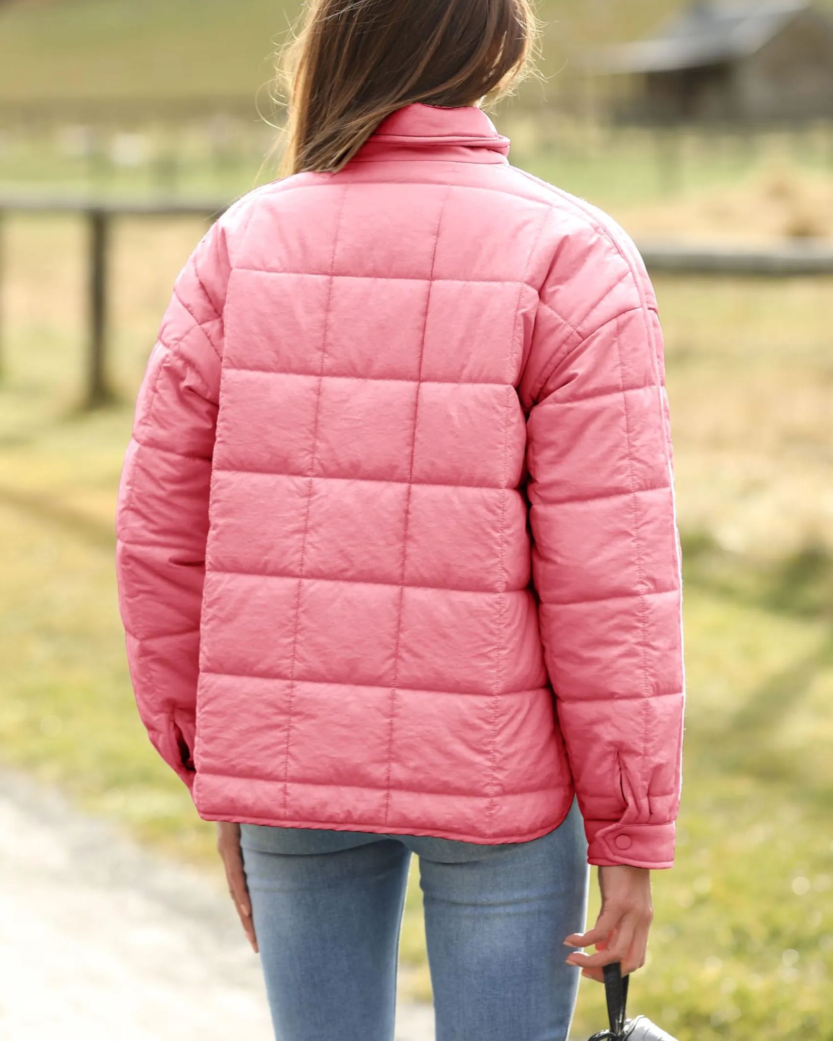 Women's Oversized Splice Quilted Lightweight Puffer Jacket Casual Padded Coat With Pockets