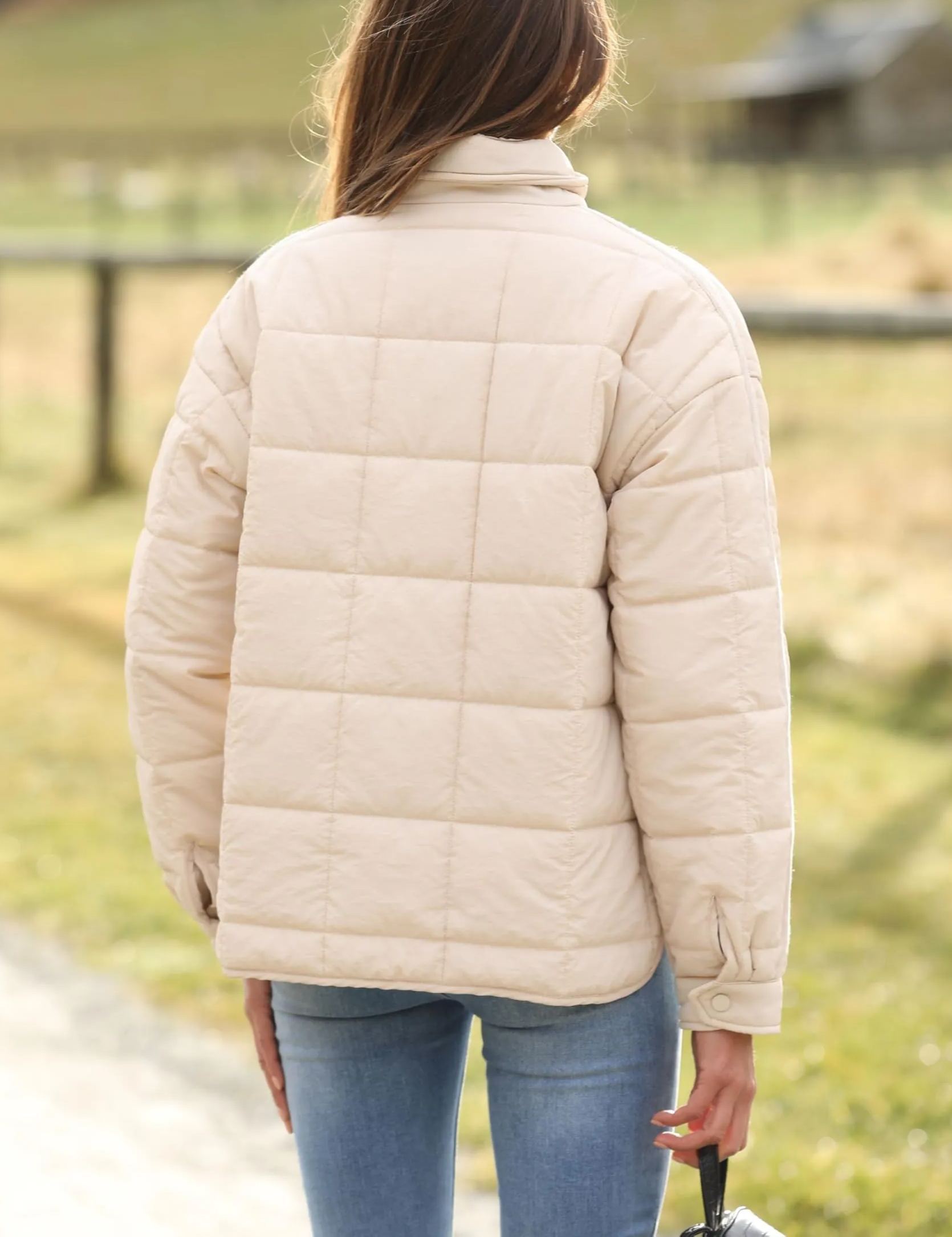 Women's Oversized Splice Quilted Lightweight Puffer Jacket Casual Padded Coat With Pockets
