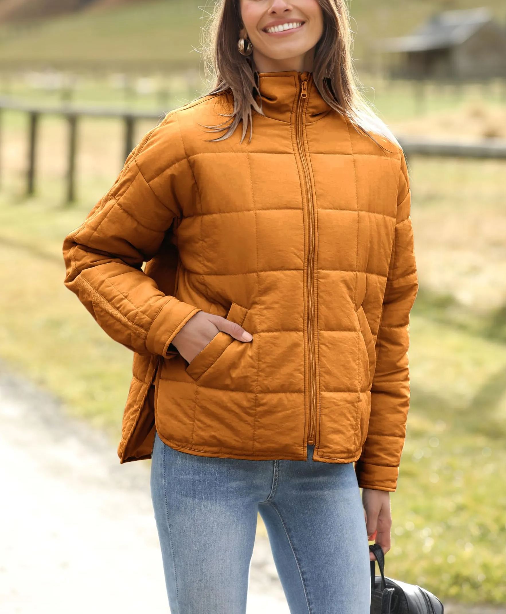 Women's Oversized Splice Quilted Lightweight Puffer Jacket Casual Padded Coat With Pockets