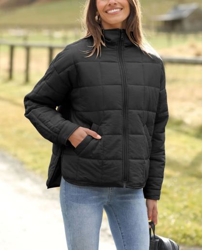 Women's Oversized Splice Quilted Lightweight Puffer Jacket Casual Padded Coat With Pockets