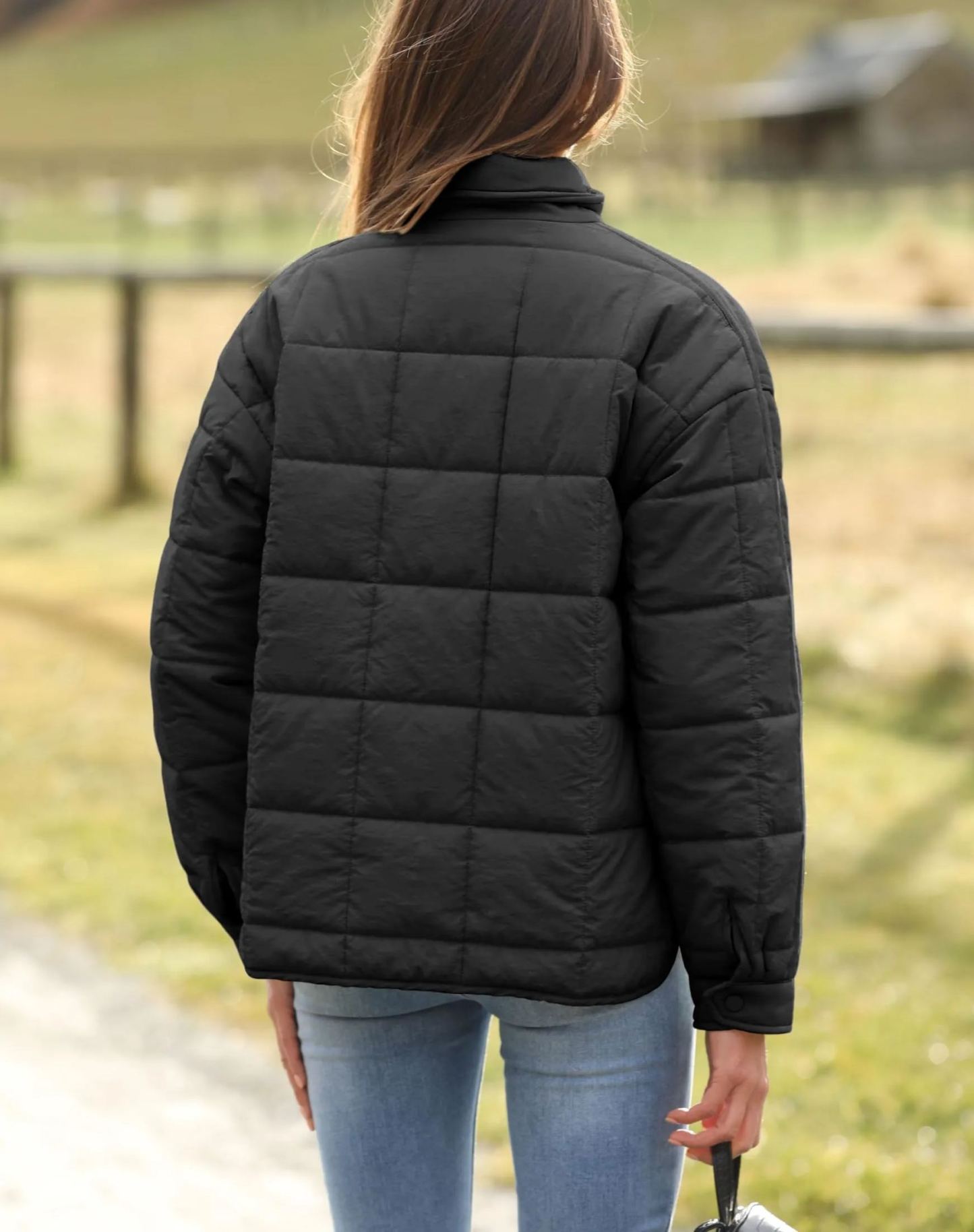 Women's Oversized Splice Quilted Lightweight Puffer Jacket Casual Padded Coat With Pockets