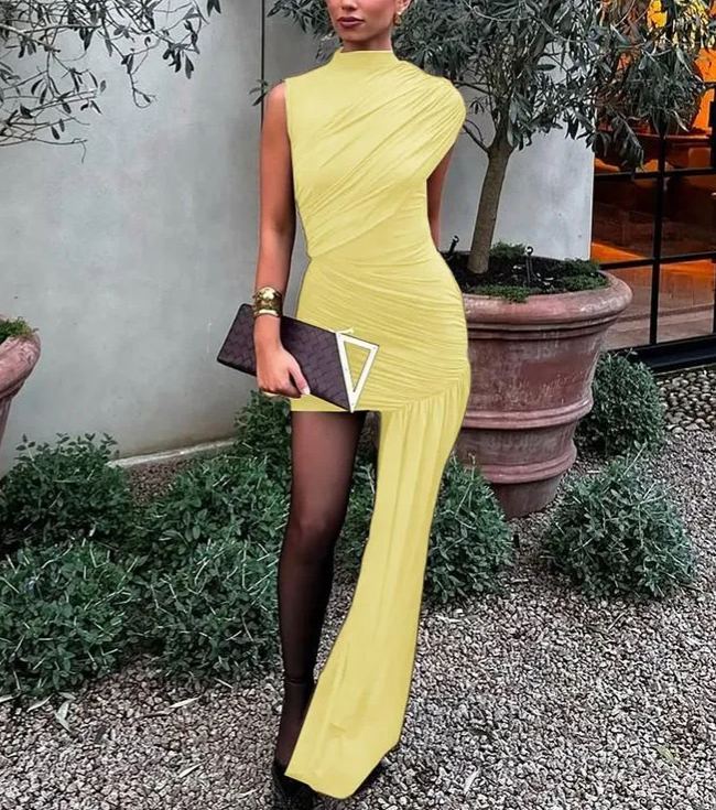✨Women’s High-Low Party Dating Dress One-Shoulder Ruched Bodycon Mini Dress (Buy 2 Free Shipping)