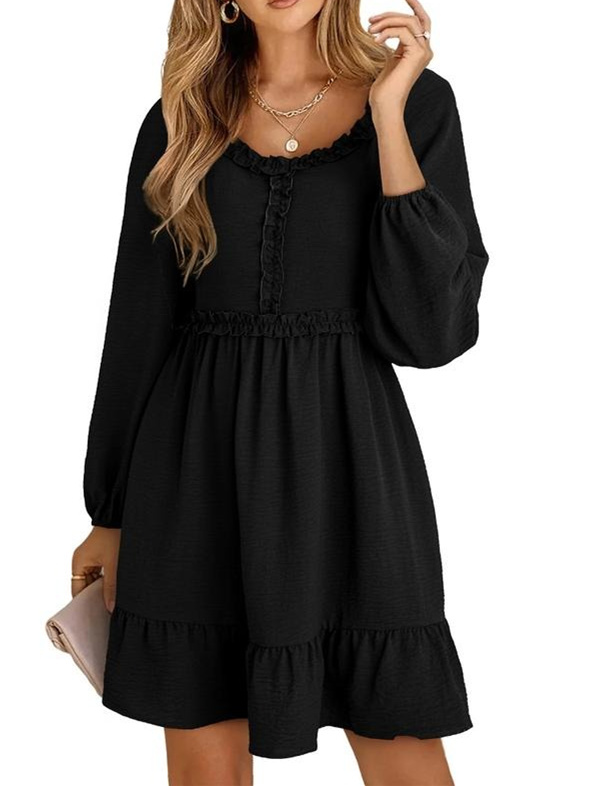 Women's Long-sleeved High-waist Ruffled Mini Dress(Buy 2 Free Shipping)