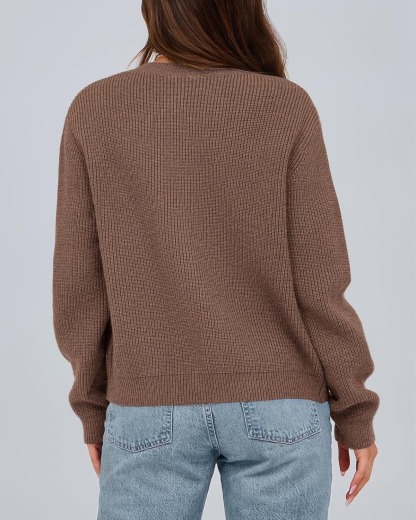 Women's Trendy Long Sleeve Ribbed Bow Button Cardigan Sweater