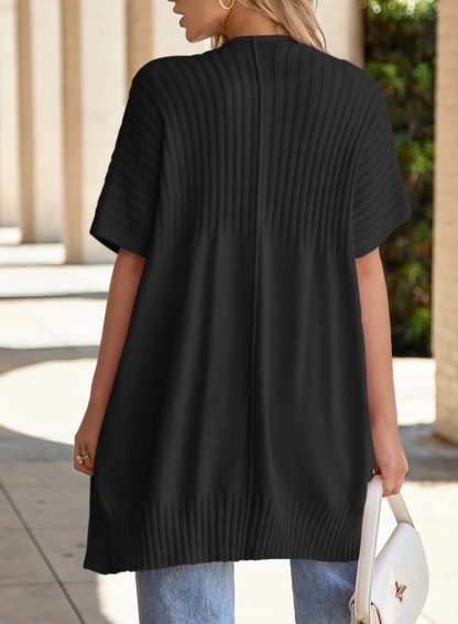 HOT SALE Women's Short Sleeve Pleated Lightweight Open Front Cardigan