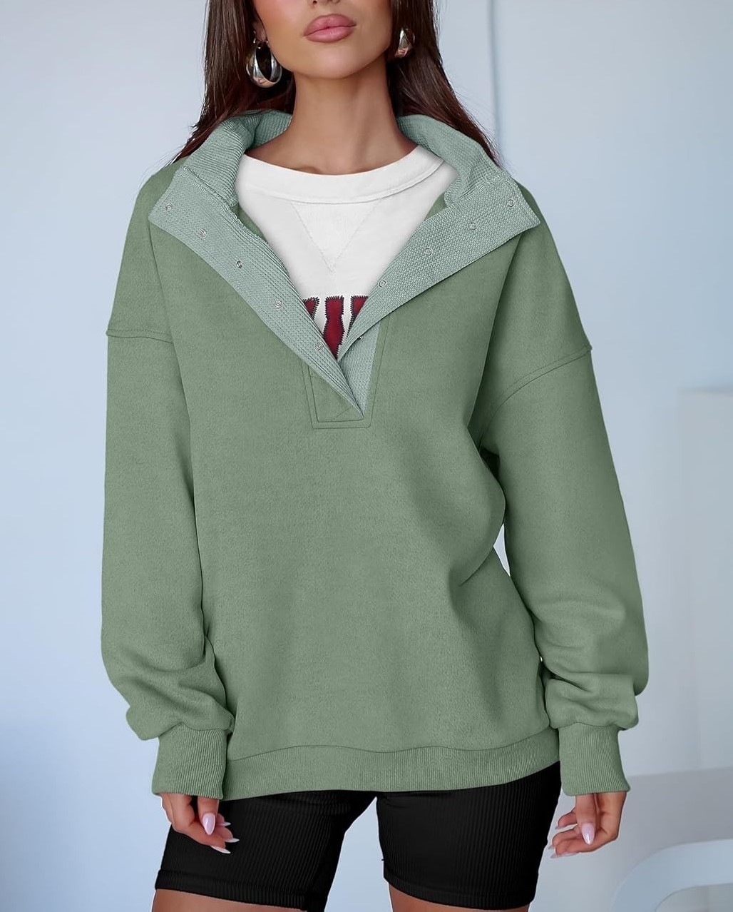 Women's Oversized Button Up Henley Pullover Sweatshirt