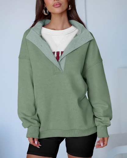 Women's Oversized Button Up Henley Pullover Sweatshirt