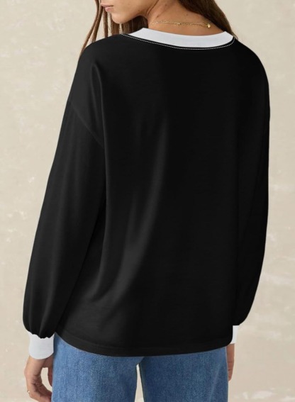 Women's Loose V-Neck Colorblock Sweatshirt（Buy 2 Free Shipping)