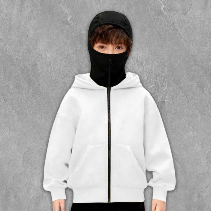Monochrome Dual Hood Street Zip-Up Hoodie – Kids