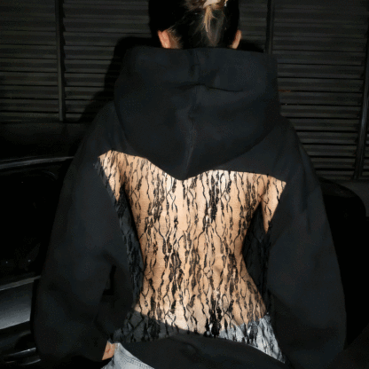Third Sense Lace Vision Backless Hoodie