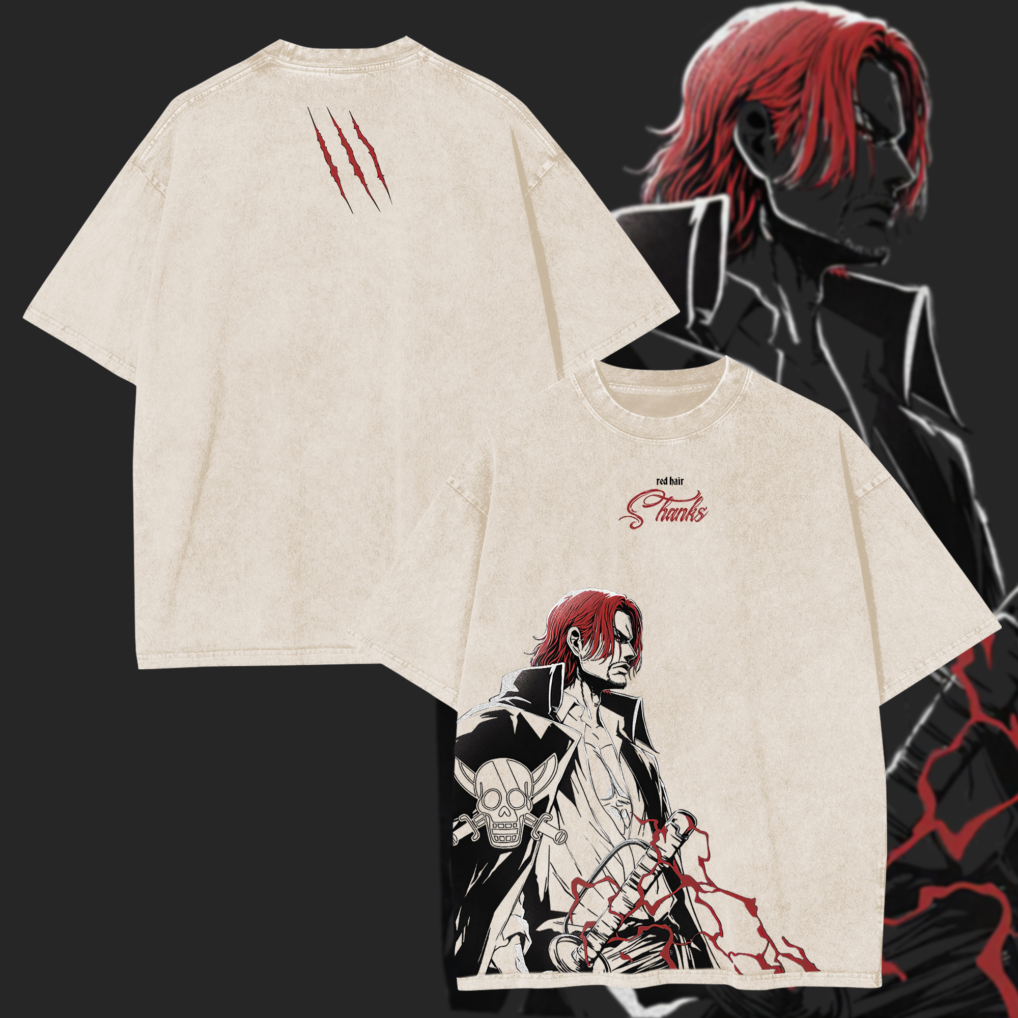 One Piece Figarland Shanks Printed Unisex Washed T-Shirt