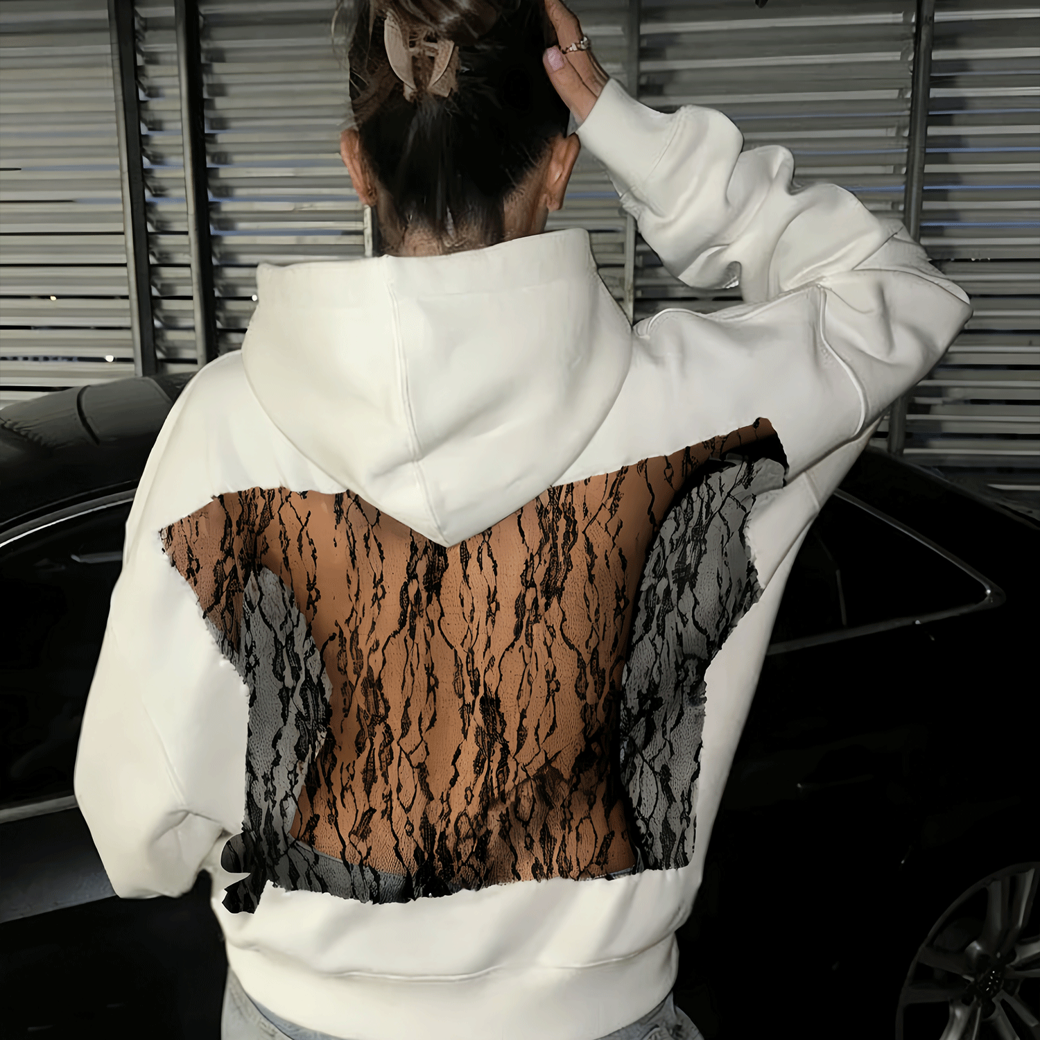 Third Sense Lace Vision Backless Hoodie