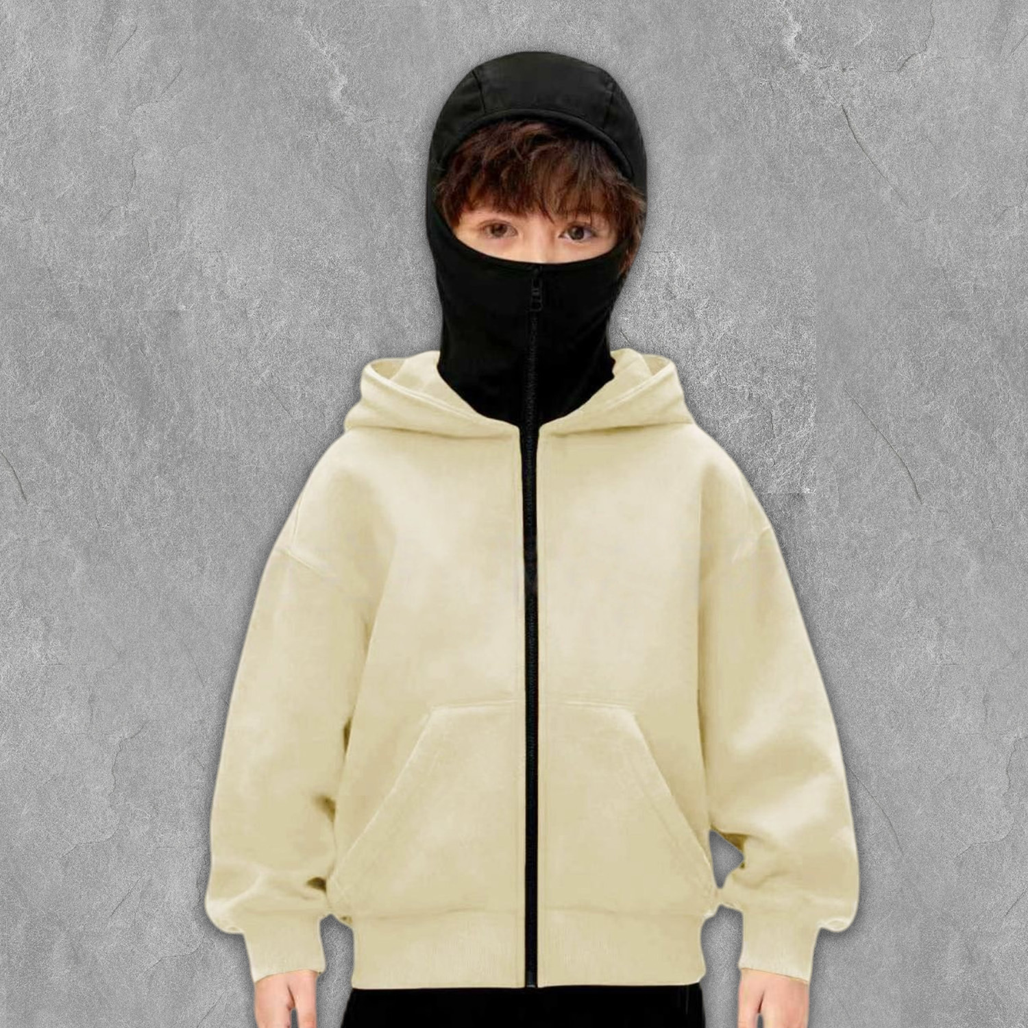 Monochrome Dual Hood Street Zip-Up Hoodie – Kids
