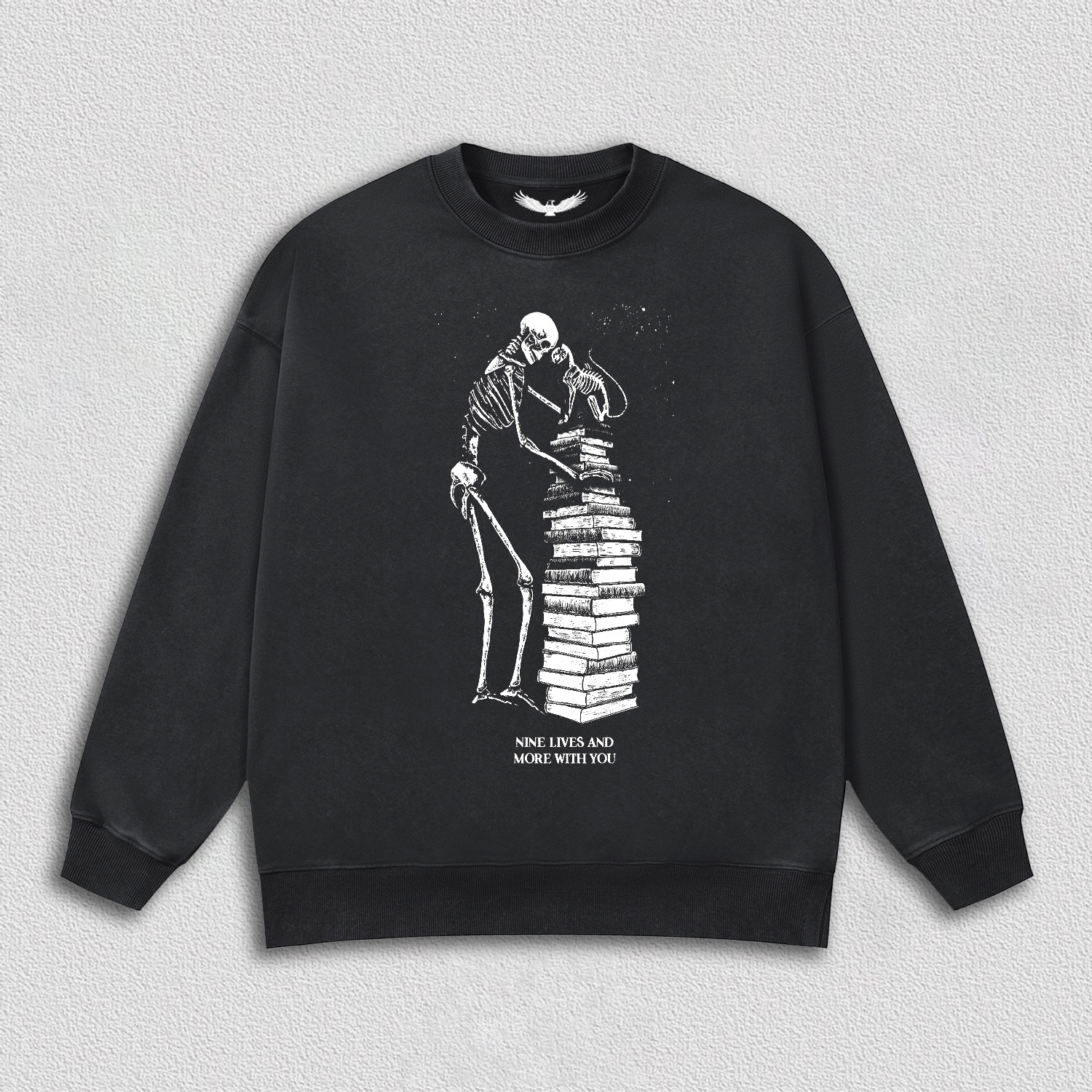 Skeleton and Cat on Book Pile T-Shirt