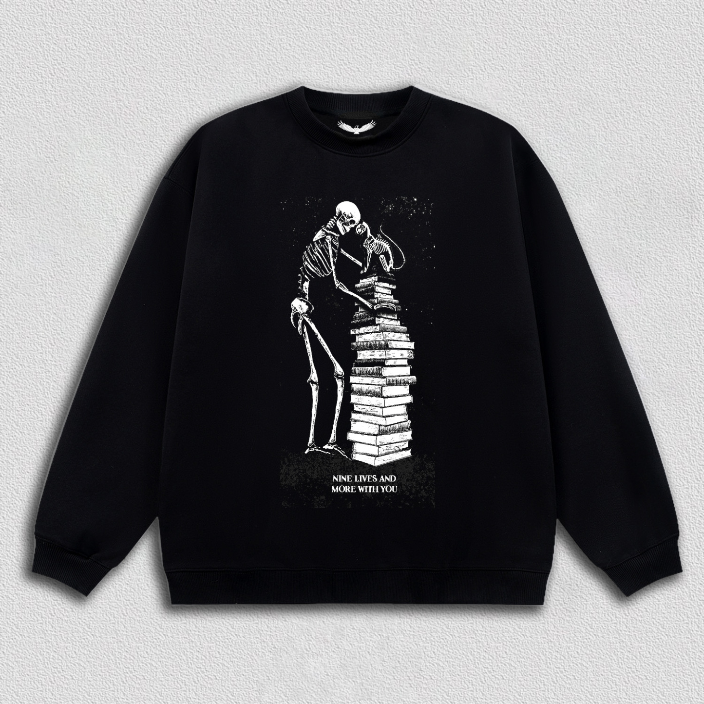 Skeleton and Cat on Book Pile T-Shirt