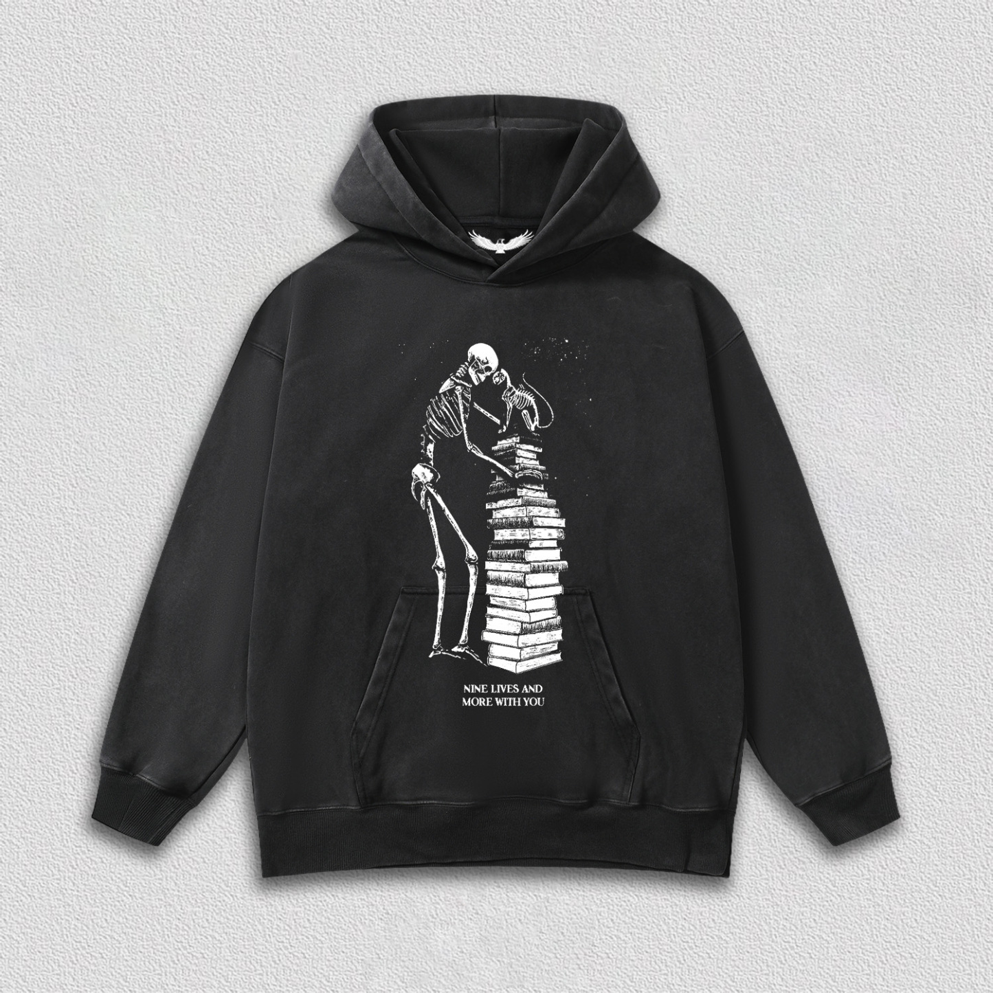 Skeleton and Cat on Book Pile T-Shirt