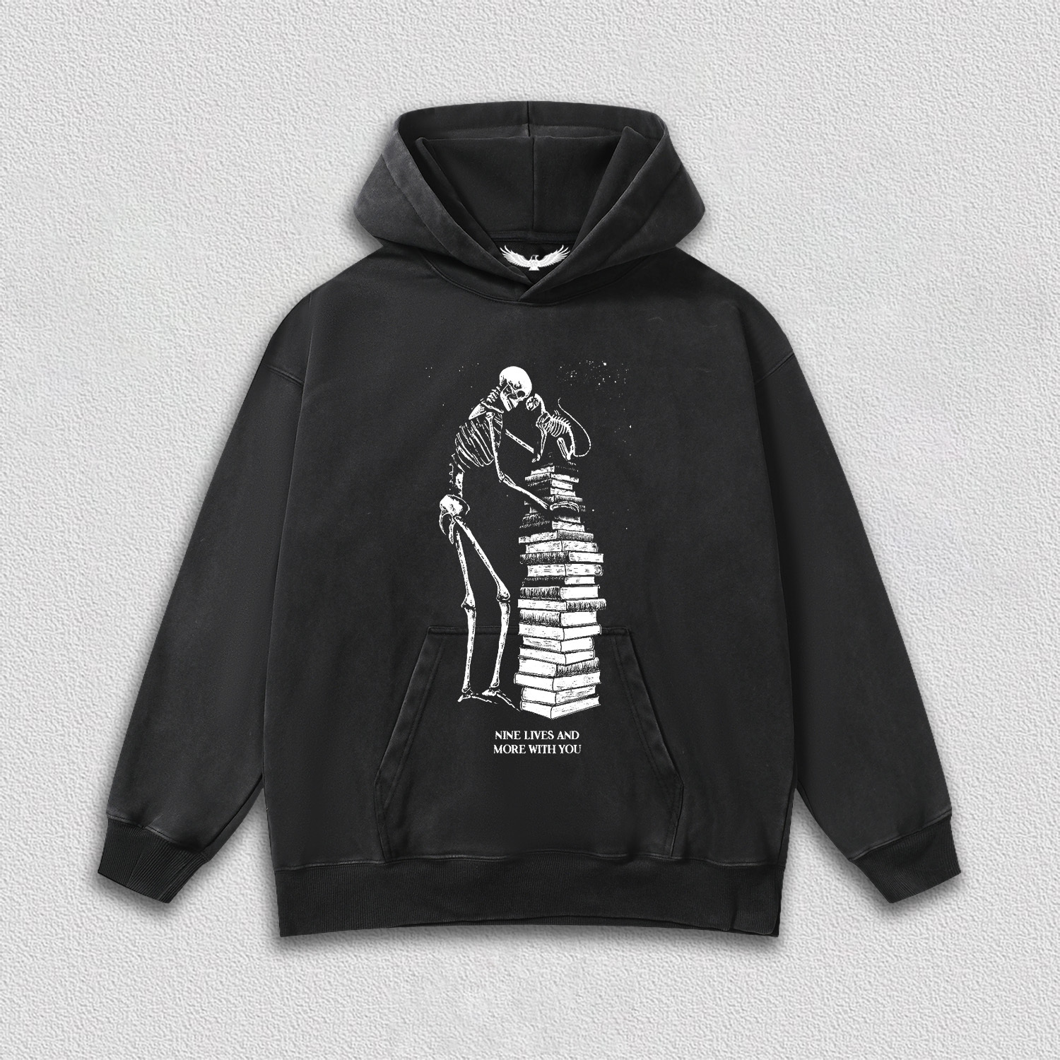 Skeleton and Cat on Book Pile T-Shirt