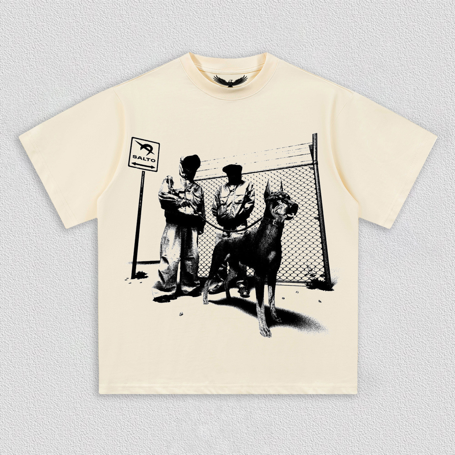 Figure and Doberman Printed T-Shirt