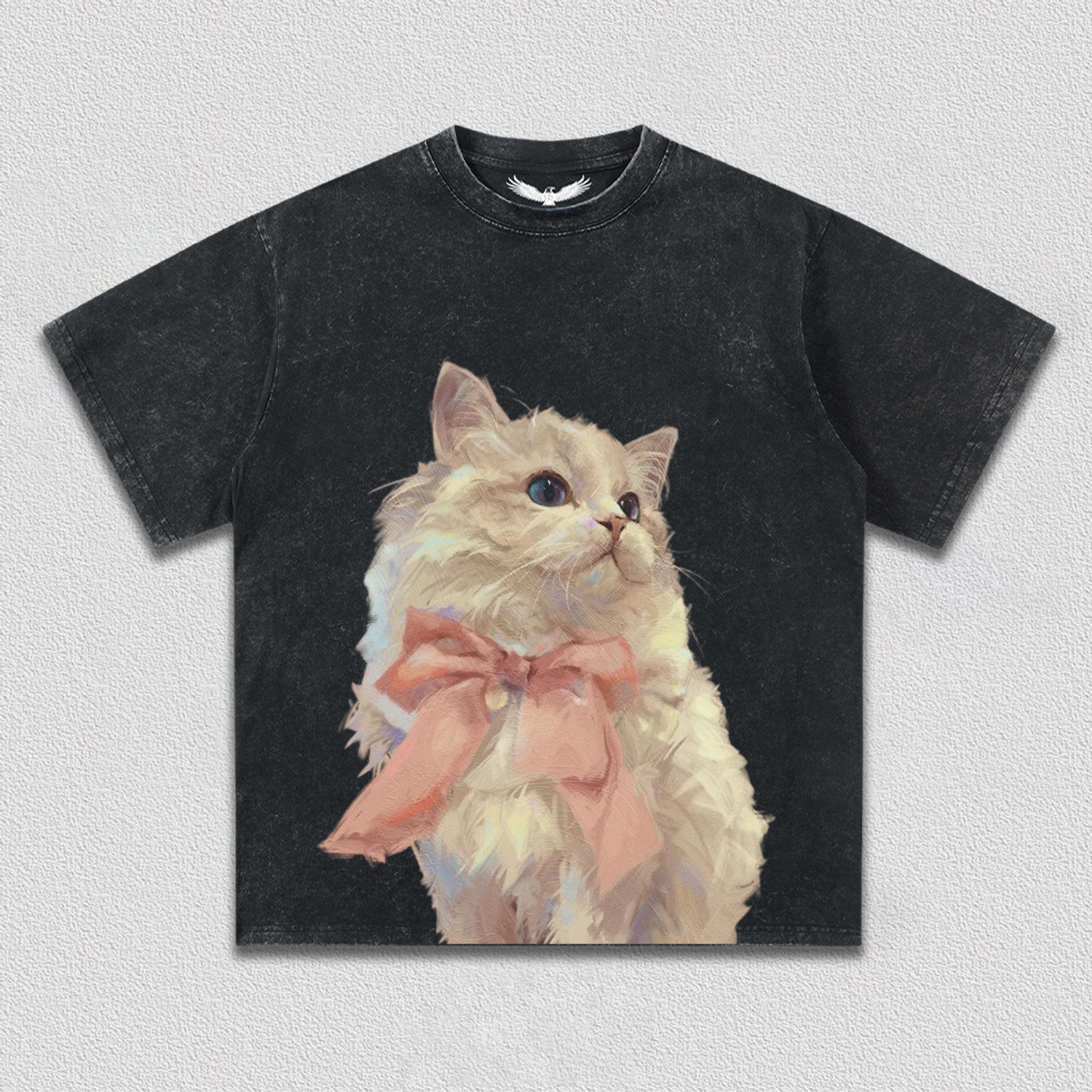 Elegant White Cat with Pink Bow T-Shirt