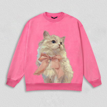 Elegant White Cat with Pink Bow T-Shirt