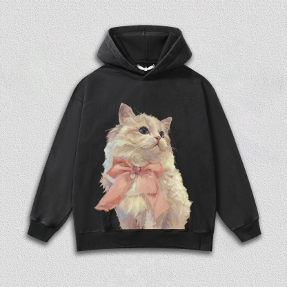 Elegant White Cat with Pink Bow T-Shirt