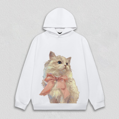 Elegant White Cat with Pink Bow T-Shirt