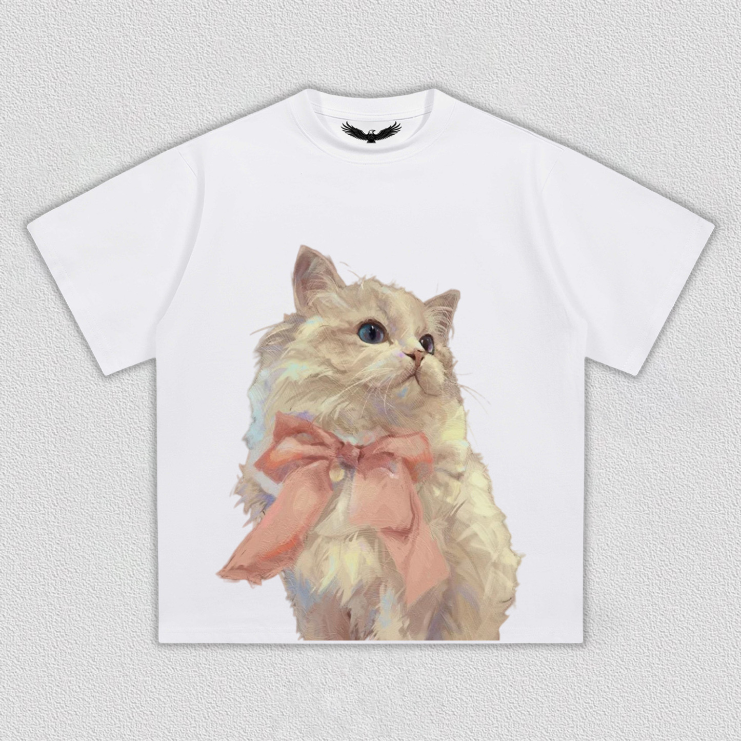 Elegant White Cat with Pink Bow T-Shirt