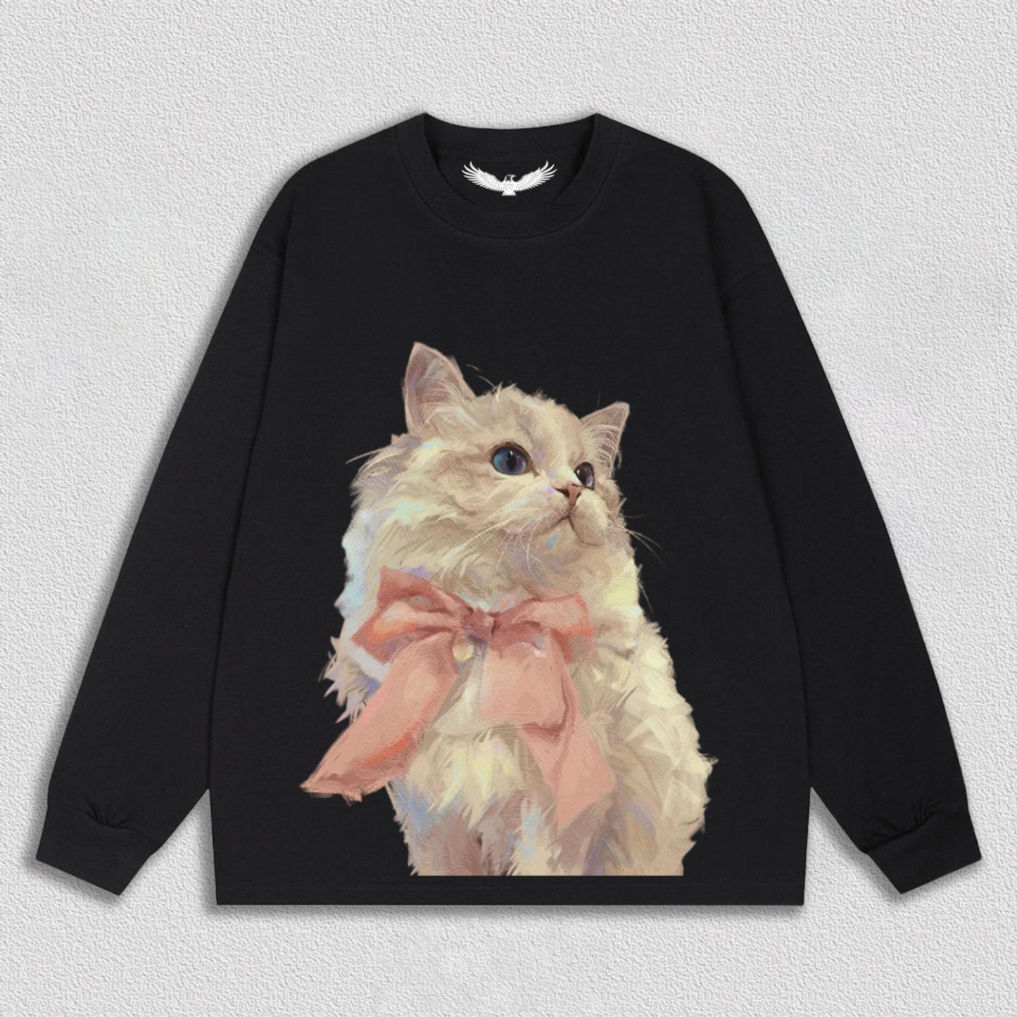 Elegant White Cat with Pink Bow T-Shirt