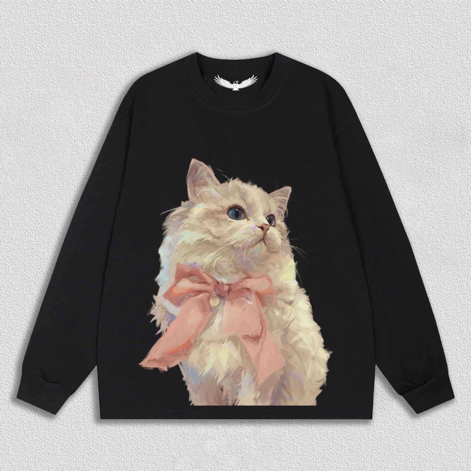 Elegant White Cat with Pink Bow T-Shirt